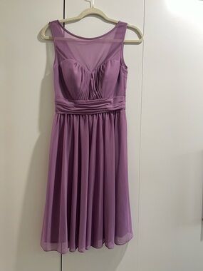 David's Bridal Mauve Sleeveless Mesh A-Line Cocktail Dress